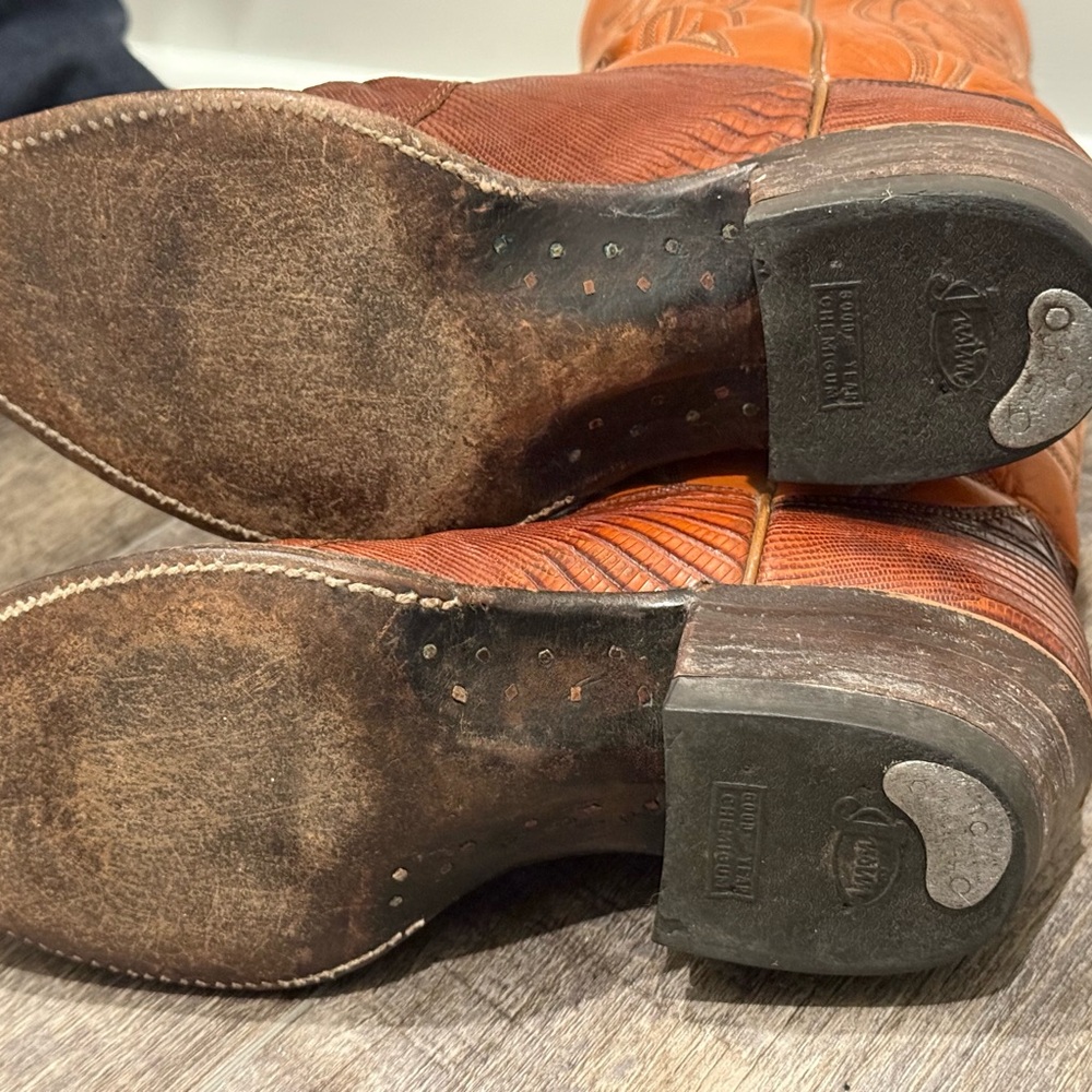 Justin Boots Tan and Brown Leather Western Boots - Picture 6 of 6